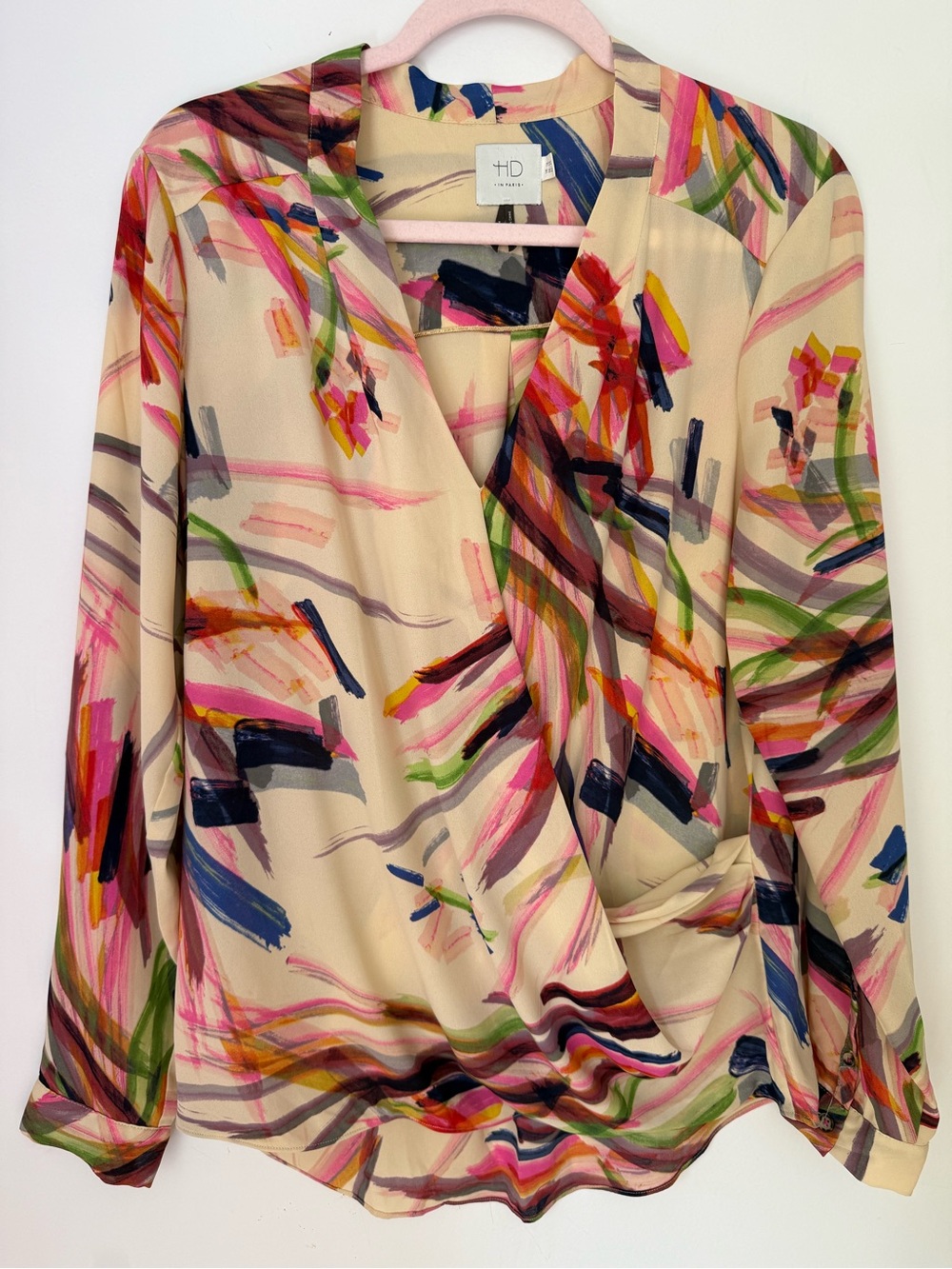 HD in Paris Anthropologie Abstract Brushstroke Blouse Size 12 Long Sleeve